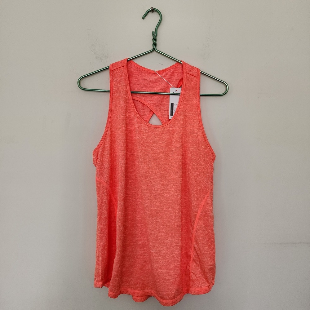 Aeuui Womens Activewear Tank Top Neon Orange Heather Crisscross Back Size L NWT
